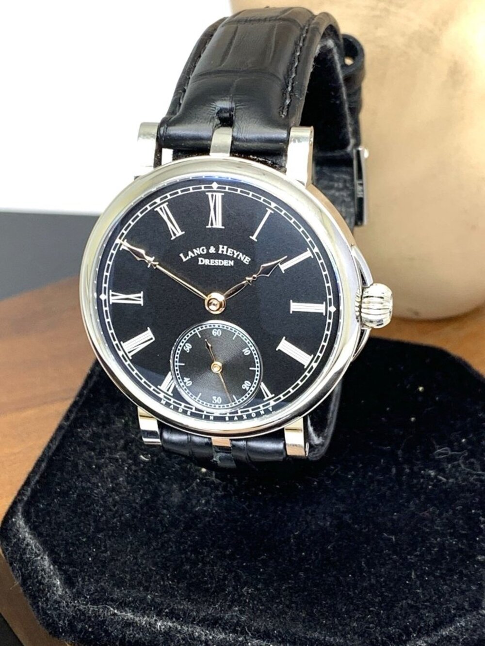 Lang & Heyne Friedrich III Men's Watch German Manual Black Dial Steel Case 39mm